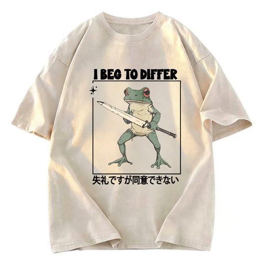 Tokyosol Funny Frog Graphic I Beg To Differ Frog Japanese Washed T-Shirt