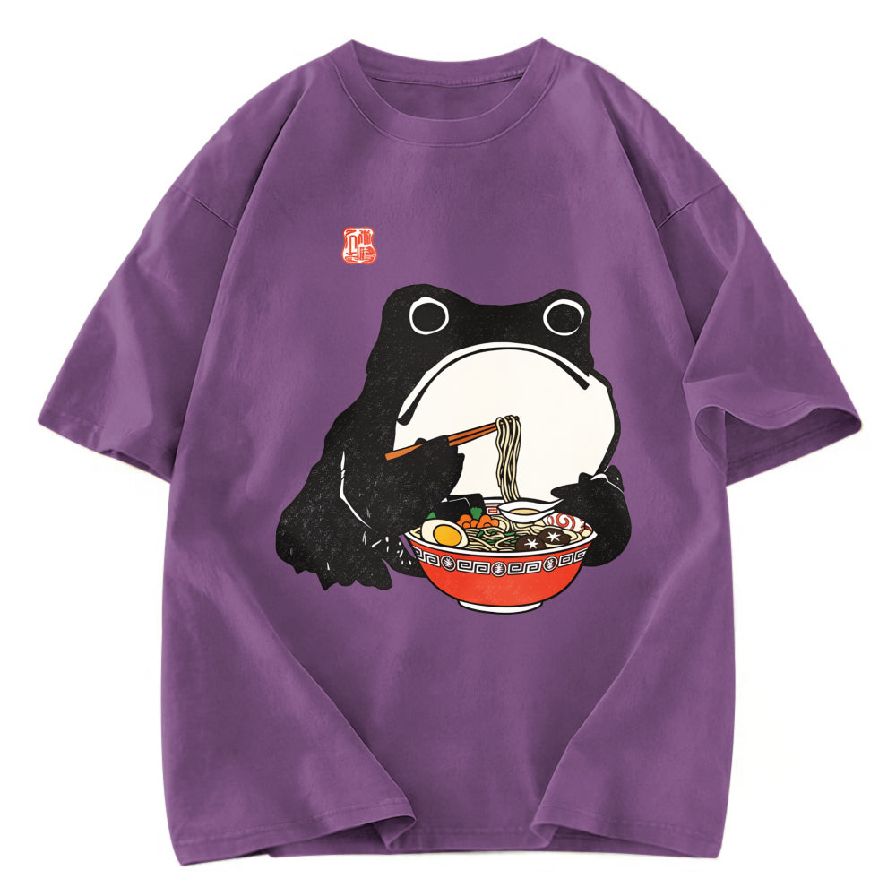 Tokyosol Funny Frog Eating Ramen Washed T-Shirt