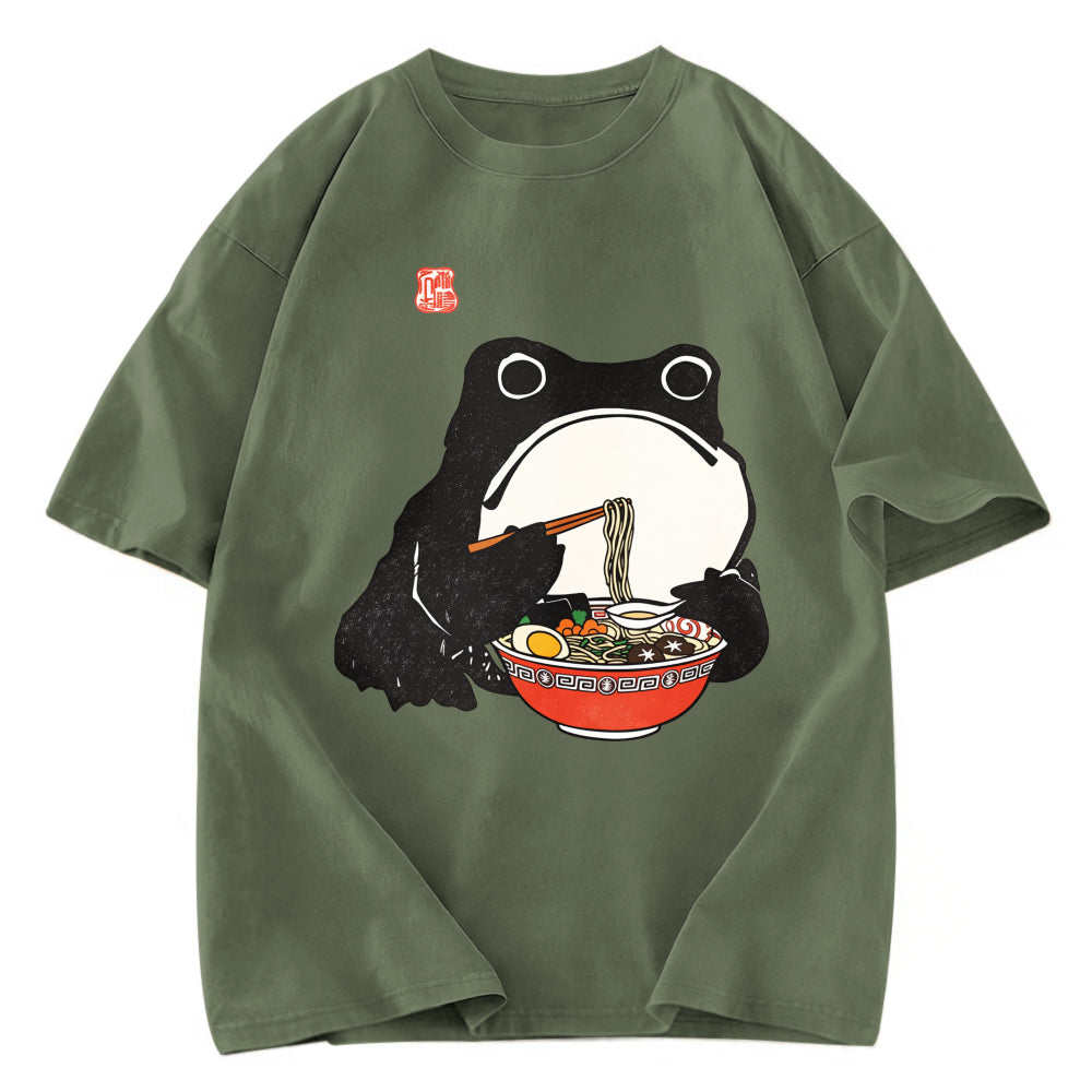 Tokyosol Funny Frog Eating Ramen Washed T-Shirt