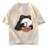 Tokyosol Funny Frog Eating Ramen Washed T-Shirt