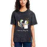 Tokyosol Office Burnout Funny Frog Meme Washed T-Shirt