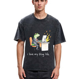 Tokyosol Office Burnout Funny Frog Meme Washed T-Shirt