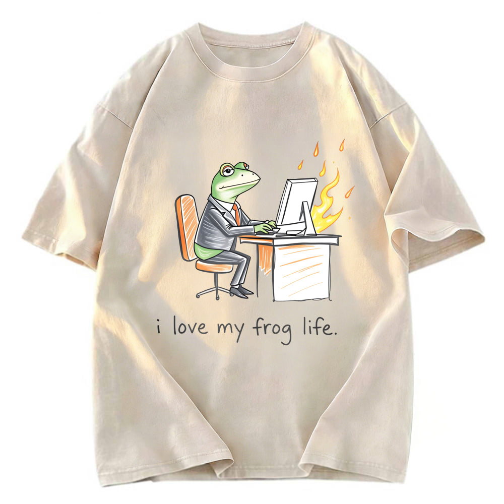 Tokyosol Office Burnout Funny Frog Meme Washed T-Shirt