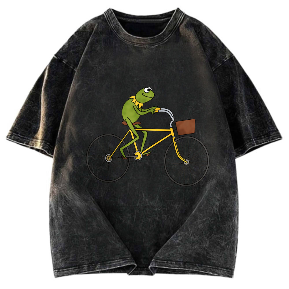 Tokyosol Kermit Riding A Bike Washed T-Shirt
