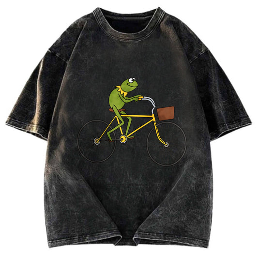 Tokyosol Kermit Riding A Bike Washed T-Shirt