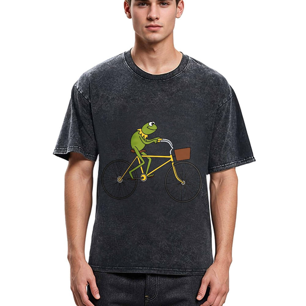 Tokyosol Kermit Riding A Bike Washed T-Shirt