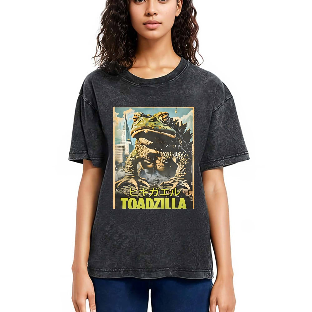 Tokyosol Vintage Funny Frog Washed T-Shirt