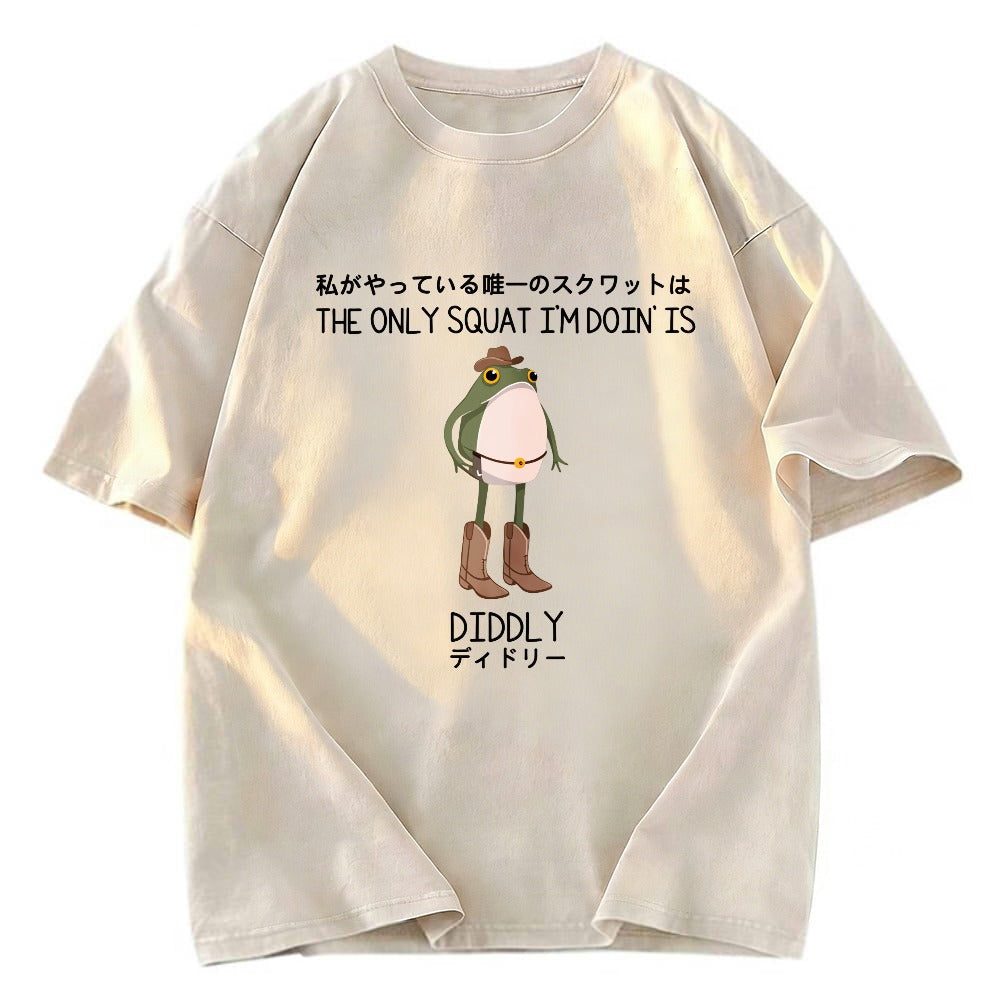 Tokyosol The Only Squat I'm Doin' Is Diddly Funny Cowboy Frog Washed T-Shirt