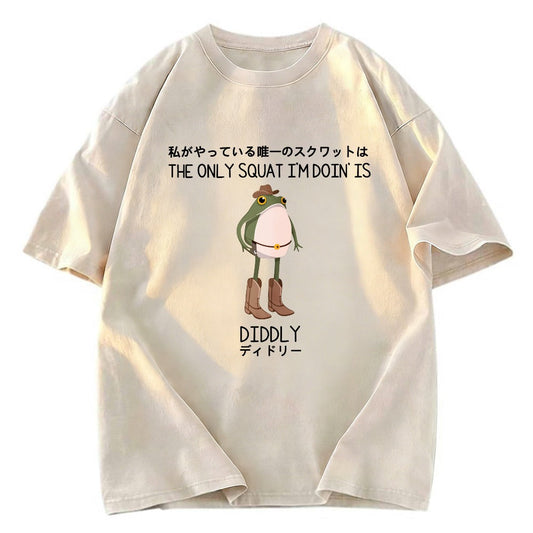 Tokyosol The Only Squat I'm Doin' Is Diddly Funny Cowboy Frog Washed T-Shirt