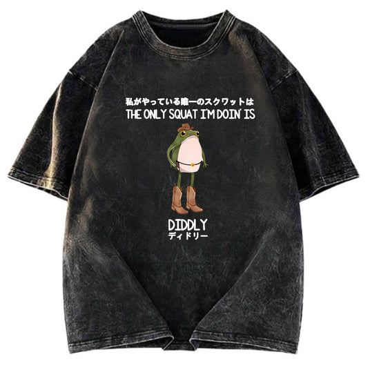 Tokyosol The Only Squat I'm Doin' Is Diddly Funny Cowboy Frog Washed T-Shirt