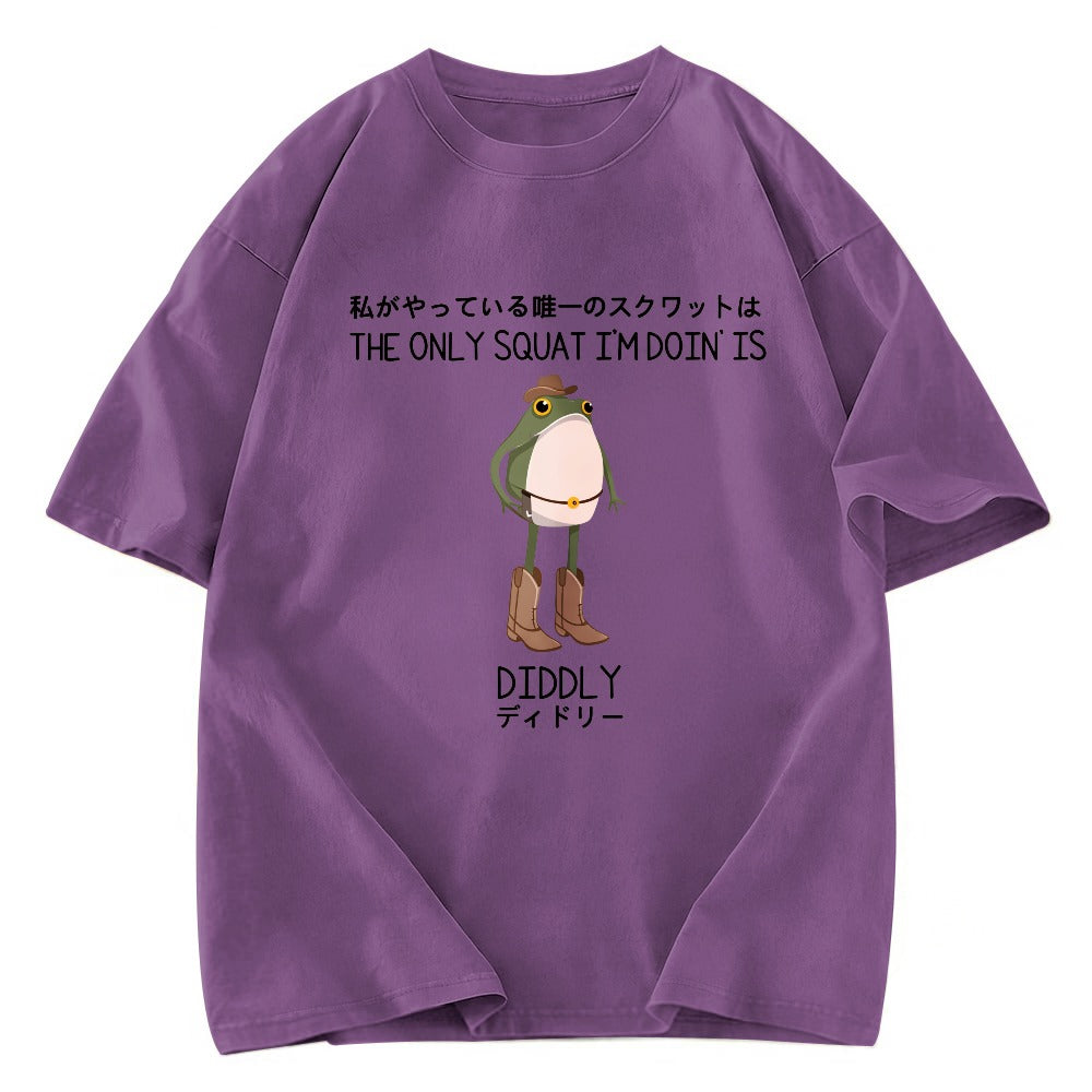 Tokyosol The Only Squat I'm Doin' Is Diddly Funny Cowboy Frog Washed T-Shirt