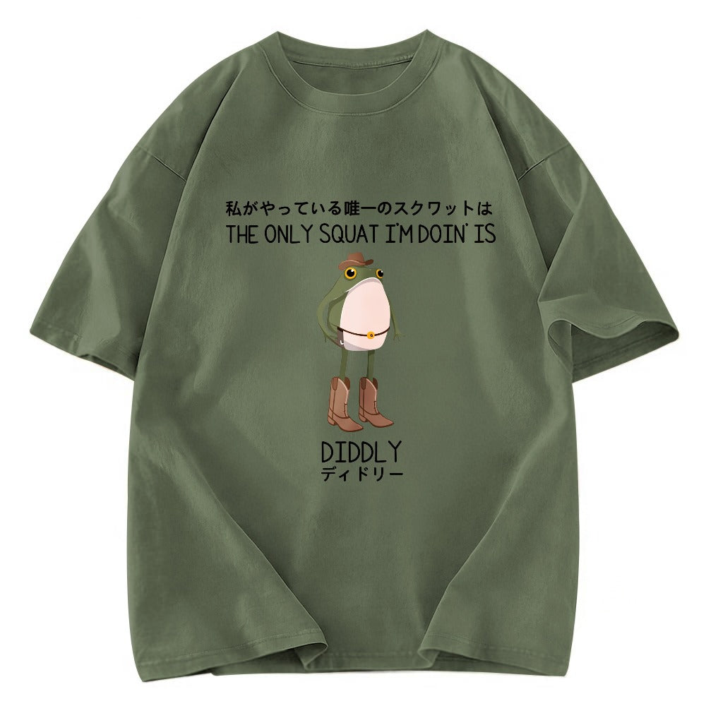 Tokyosol The Only Squat I'm Doin' Is Diddly Funny Cowboy Frog Washed T-Shirt
