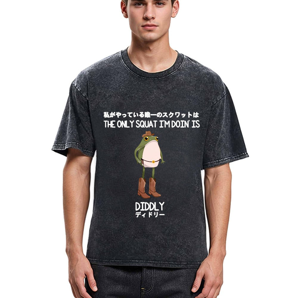 Tokyosol The Only Squat I'm Doin' Is Diddly Funny Cowboy Frog Washed T-Shirt