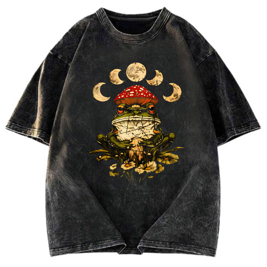 Tokyosol Weird Frog Mushrooms 90s Vintage Washed T-Shirt