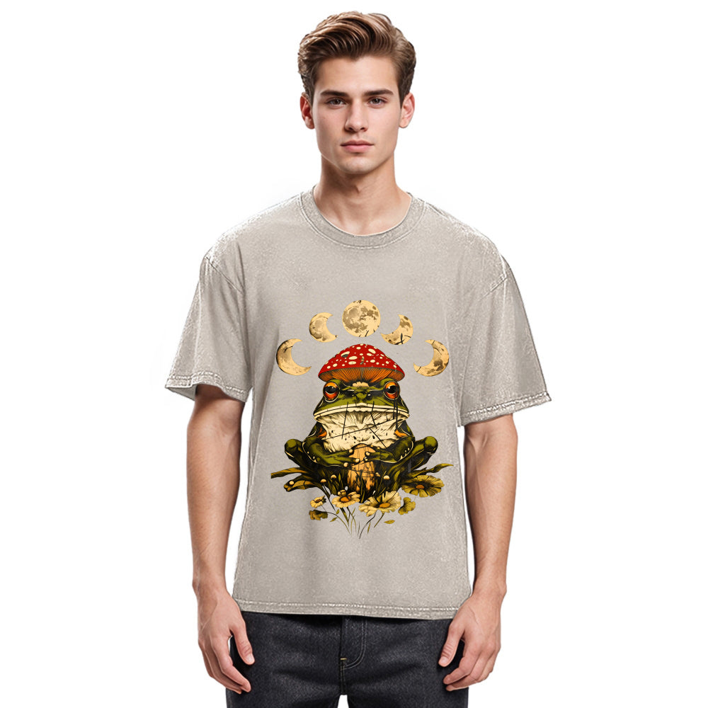 Tokyosol Weird Frog Mushrooms 90s Vintage Washed T-Shirt