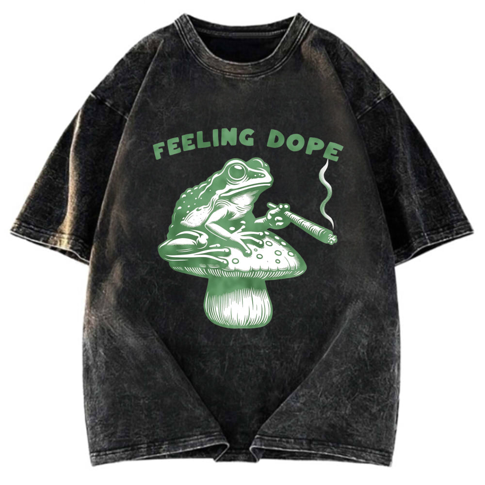 Tokyosol Feeling Dope Frog Funny Washed T-Shirt