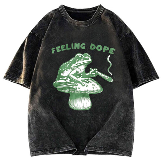 Tokyosol Feeling Dope Frog Funny Washed T-Shirt