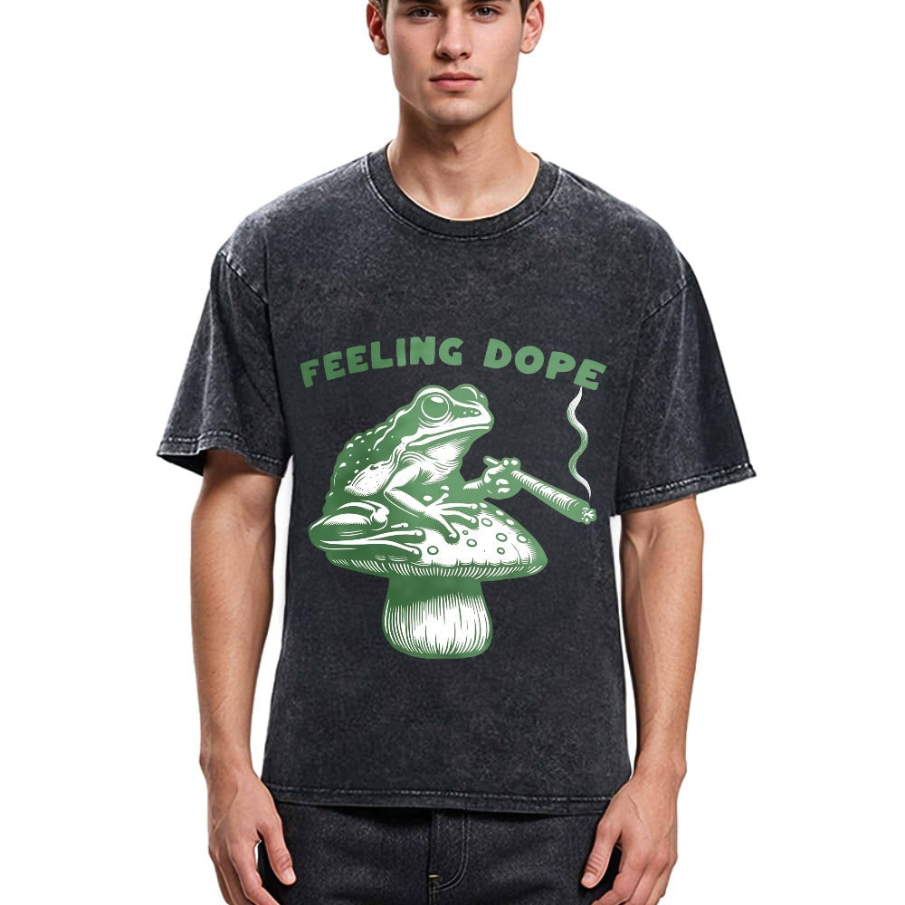 Tokyosol Feeling Dope Frog Funny Washed T-Shirt