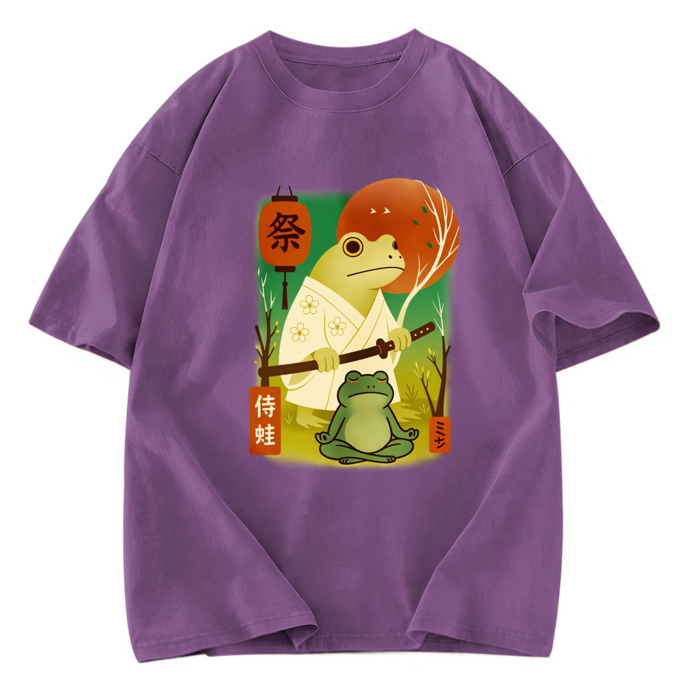 Tokyosol Funny Frog Samurai Poster Washed T-Shirt