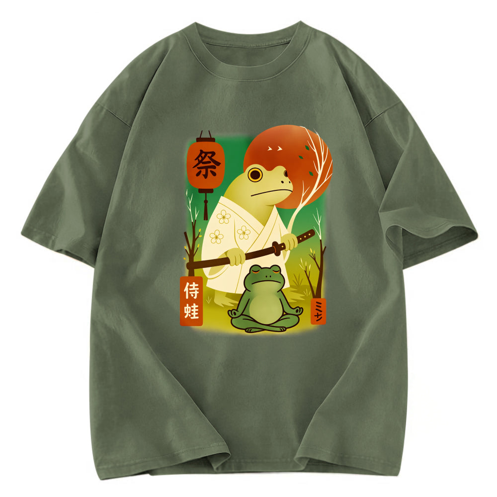 Tokyosol Funny Frog Samurai Poster Washed T-Shirt