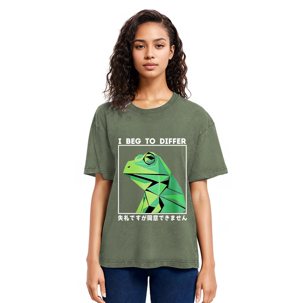 Tokyosol Funny Frog Meme Japanese Washed T-Shirt