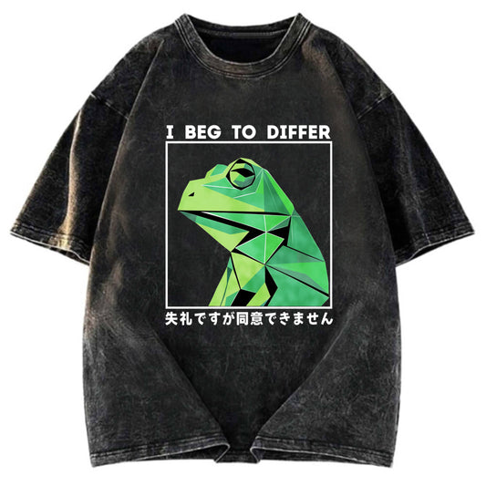 Tokyosol Funny Frog Meme Japanese Washed T-Shirt