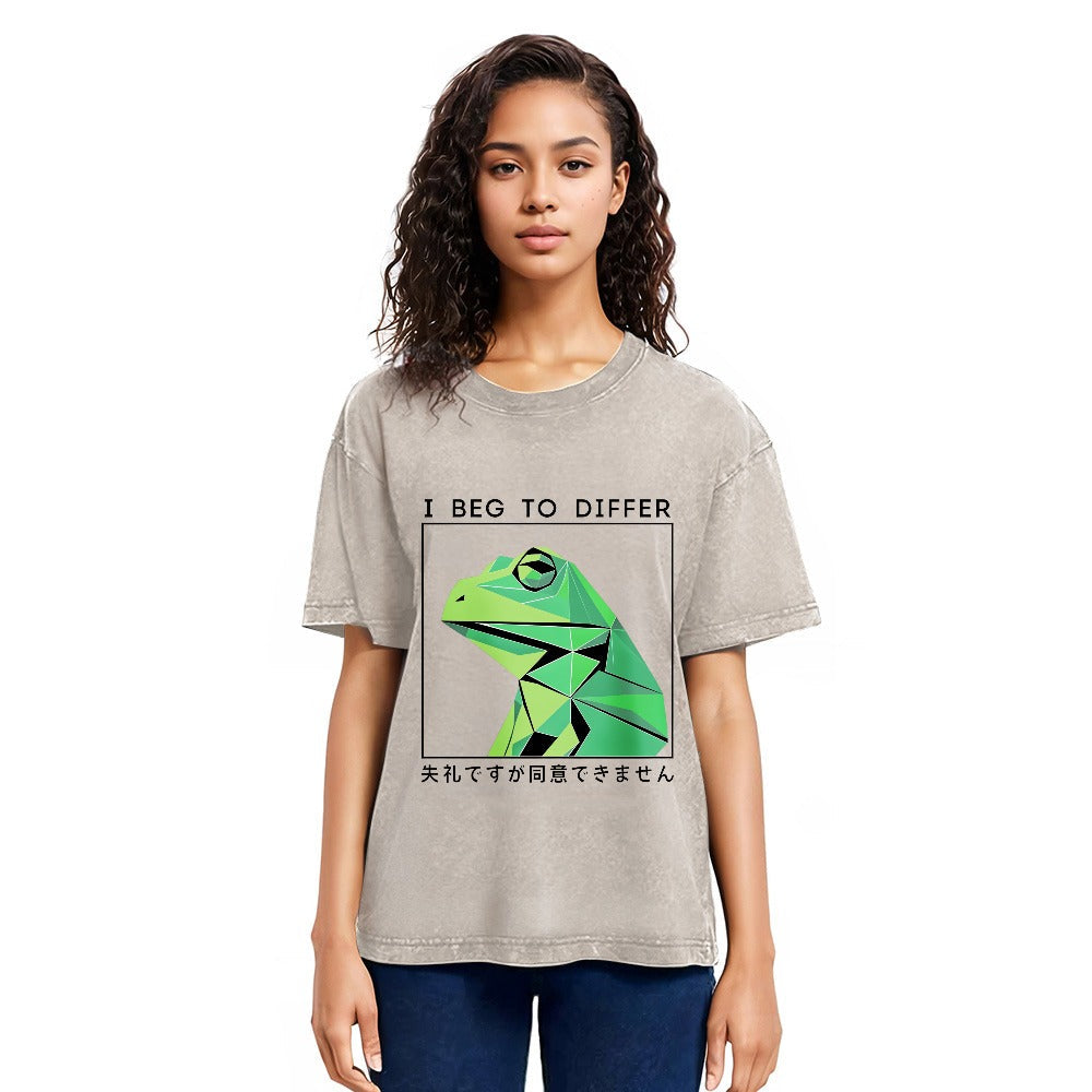 Tokyosol Funny Frog Meme Japanese Washed T-Shirt