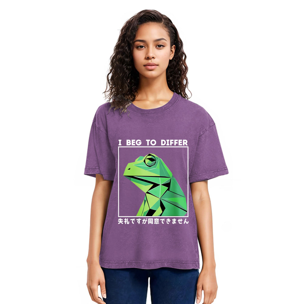 Tokyosol Funny Frog Meme Japanese Washed T-Shirt