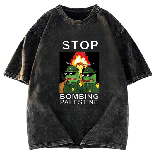 Tokyosol Stop Bombing Palestine Frogs Washed T-Shirt