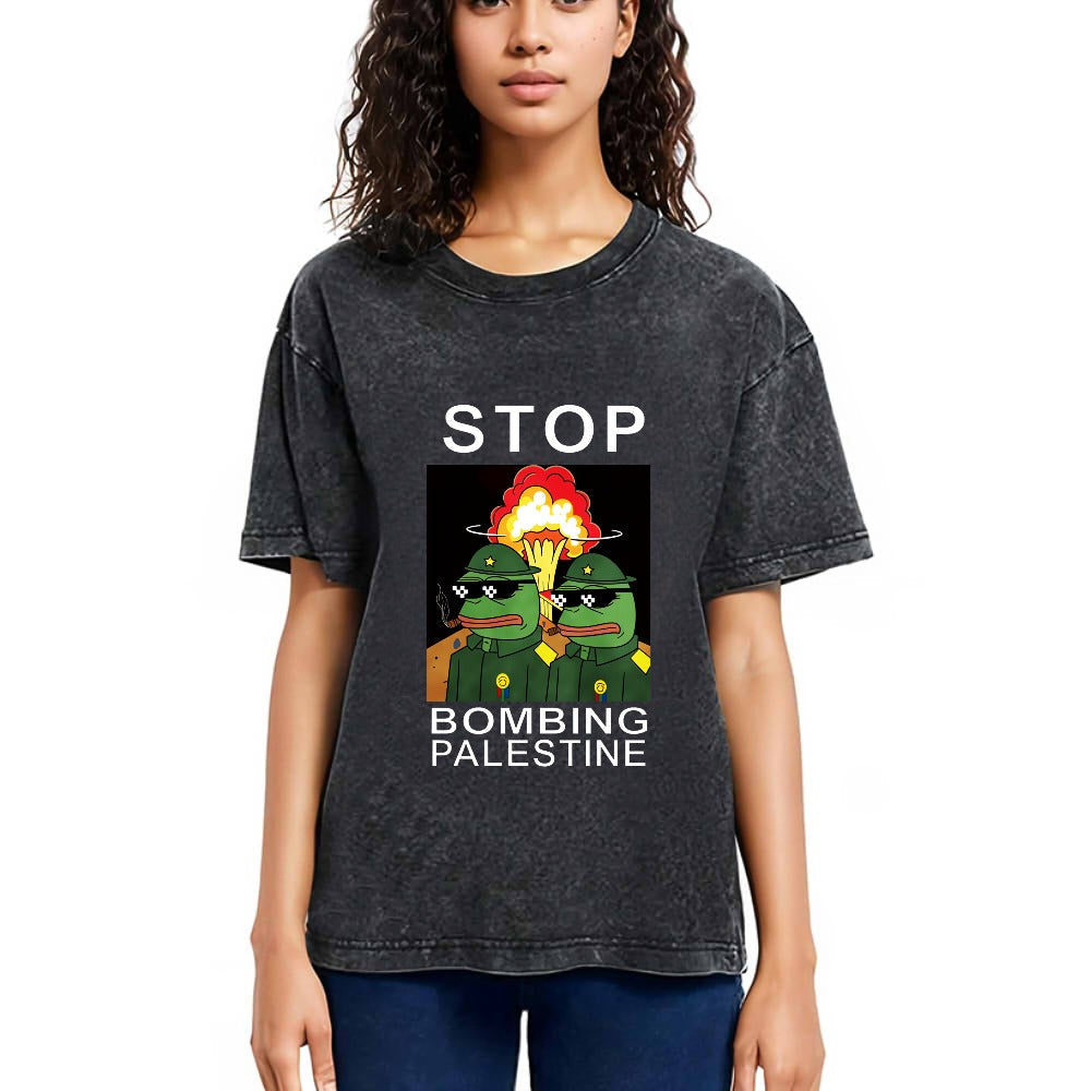 Tokyosol Stop Bombing Palestine Frogs Washed T-Shirt