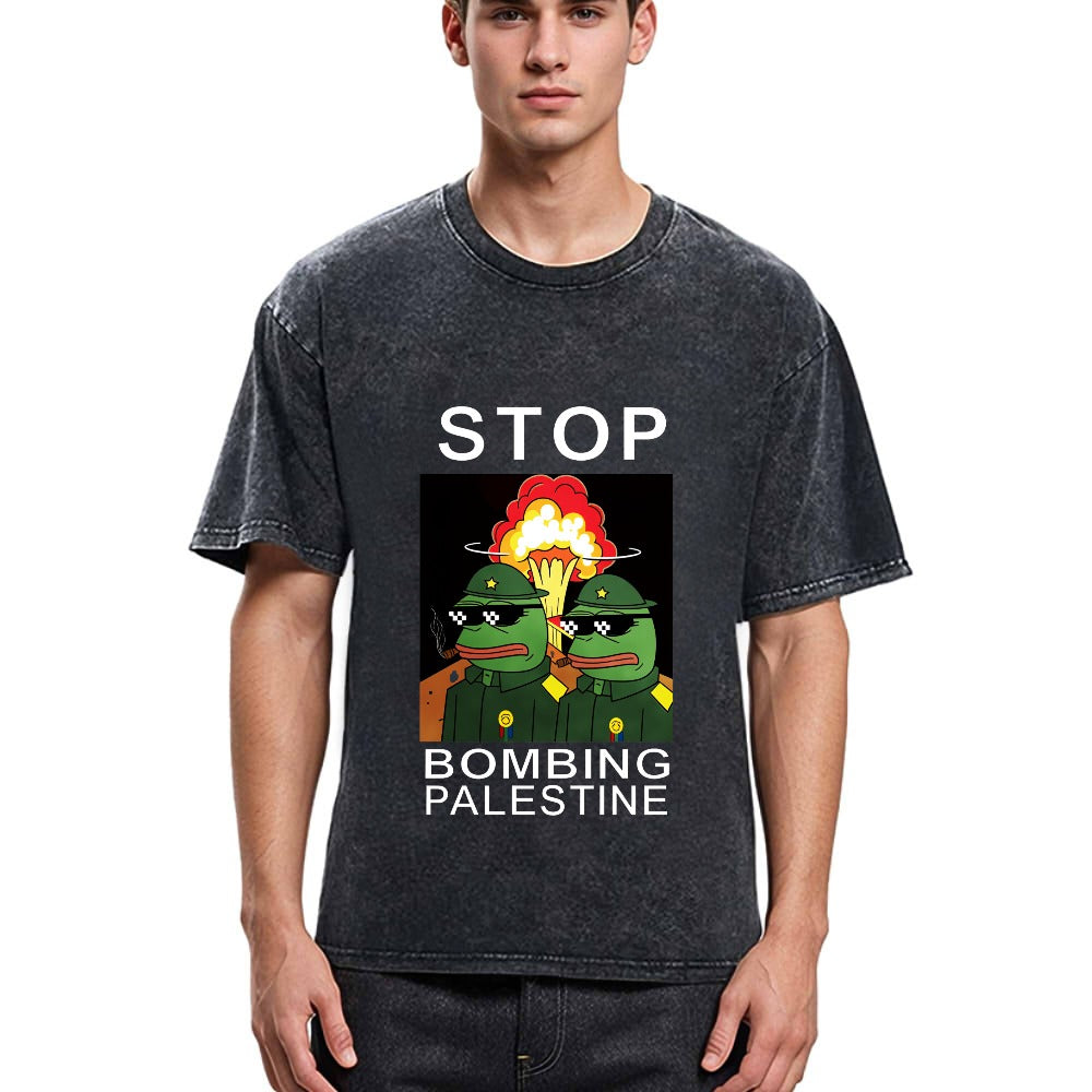 Tokyosol Stop Bombing Palestine Frogs Washed T-Shirt