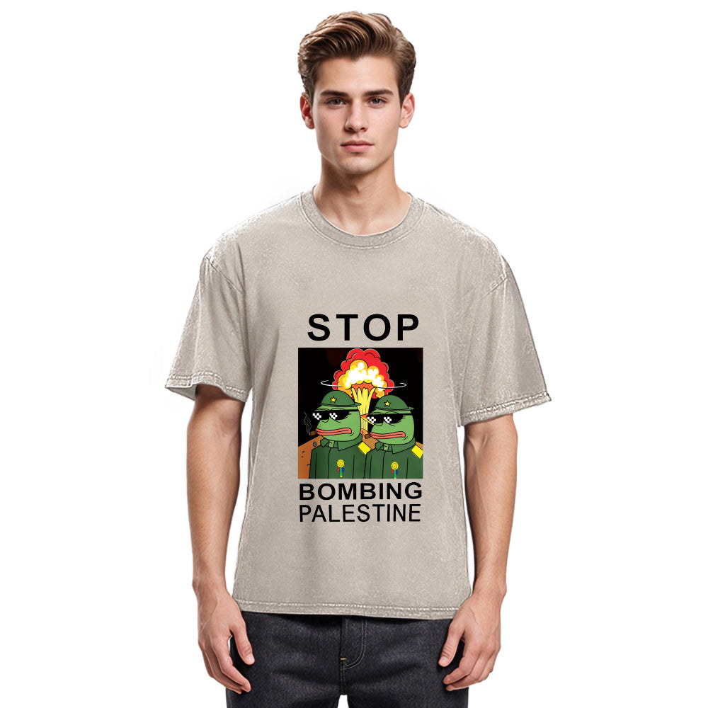 Tokyosol Stop Bombing Palestine Frogs Washed T-Shirt