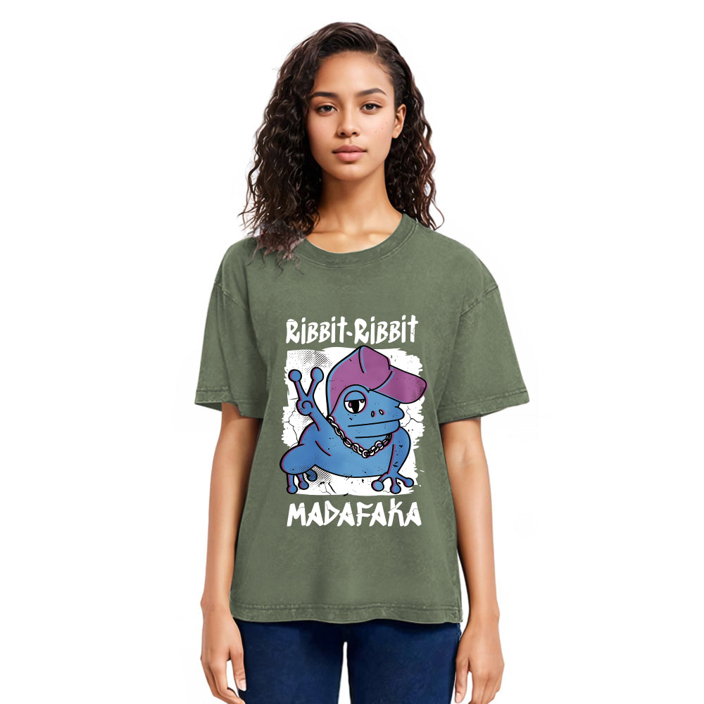 Tokyosol Ribbit Madafaka Funny Gangster Frog Washed T-Shirt