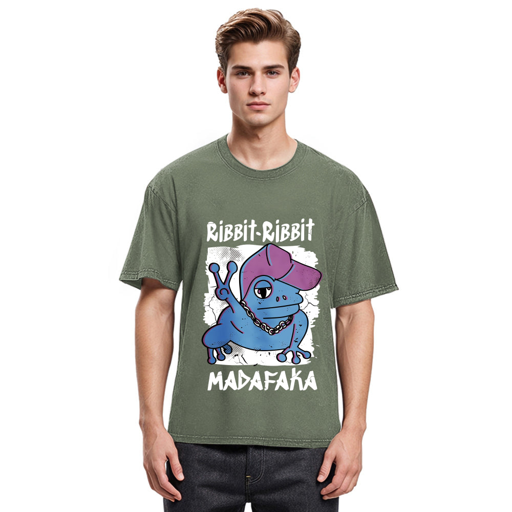 Tokyosol Ribbit Madafaka Funny Gangster Frog Washed T-Shirt