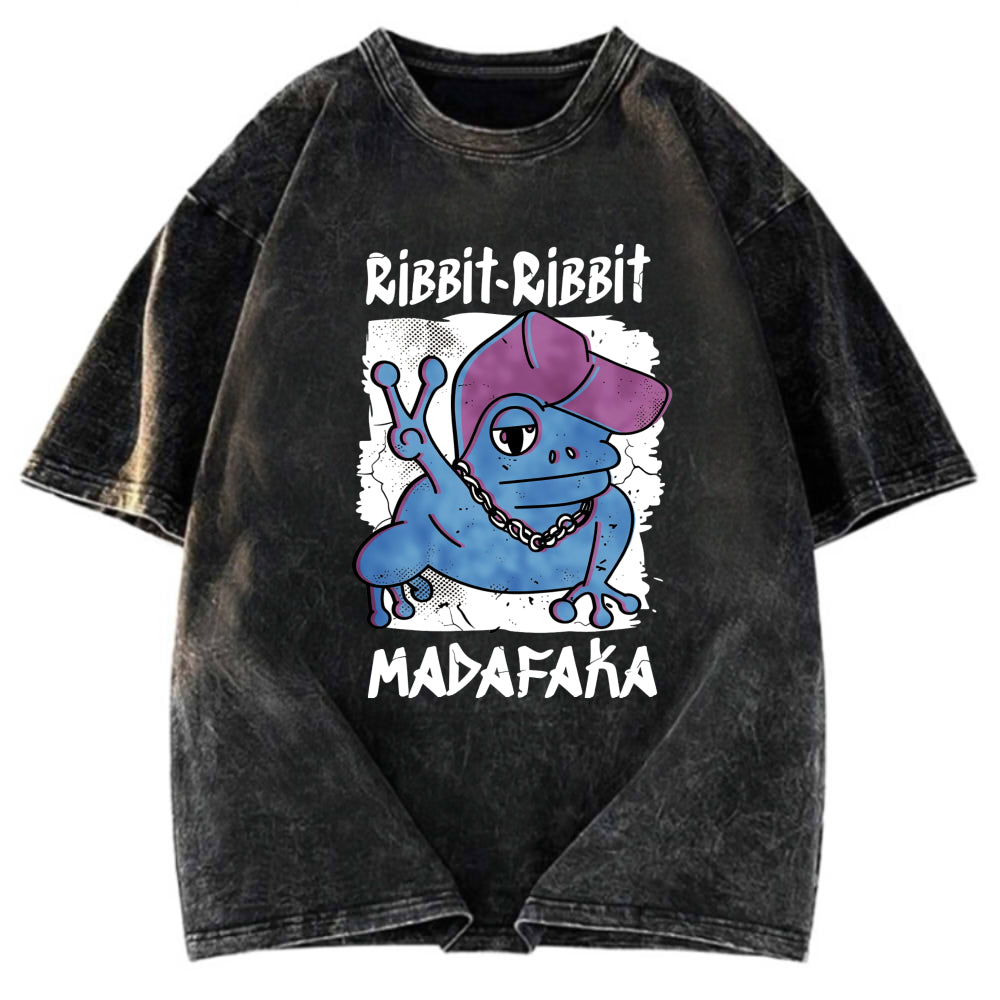 Tokyosol Ribbit Madafaka Funny Gangster Frog Washed T-Shirt