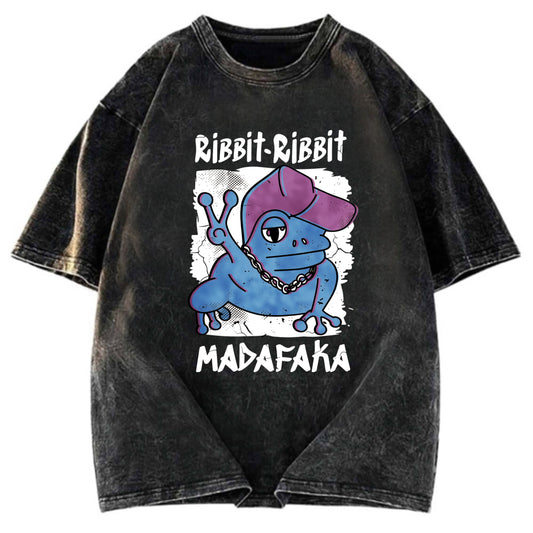 Tokyosol Ribbit Madafaka Funny Gangster Frog Washed T-Shirt