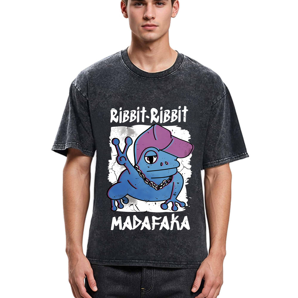 Tokyosol Ribbit Madafaka Funny Gangster Frog Washed T-Shirt