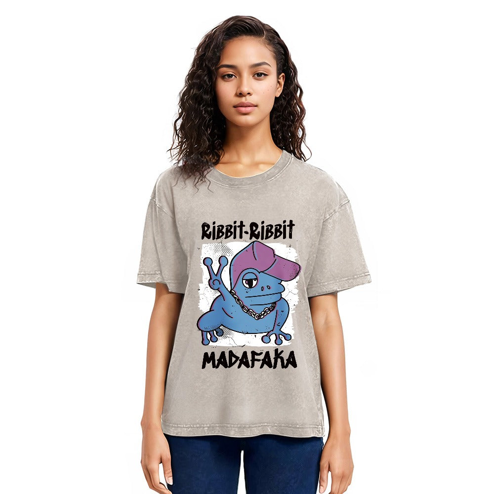 Tokyosol Ribbit Madafaka Funny Gangster Frog Washed T-Shirt