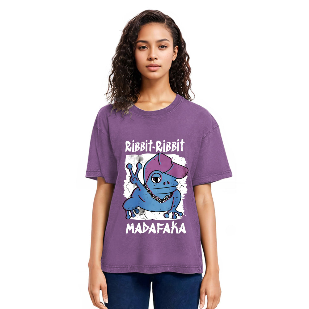 Tokyosol Ribbit Madafaka Funny Gangster Frog Washed T-Shirt
