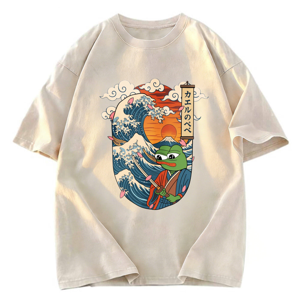 Tokyosol The Frog Great Wave Off Kanagawa Fren Meme Washed T-Shirt