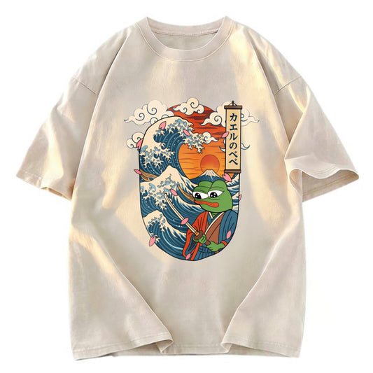 Tokyosol The Frog Great Wave Off Kanagawa Fren Meme Washed T-Shirt
