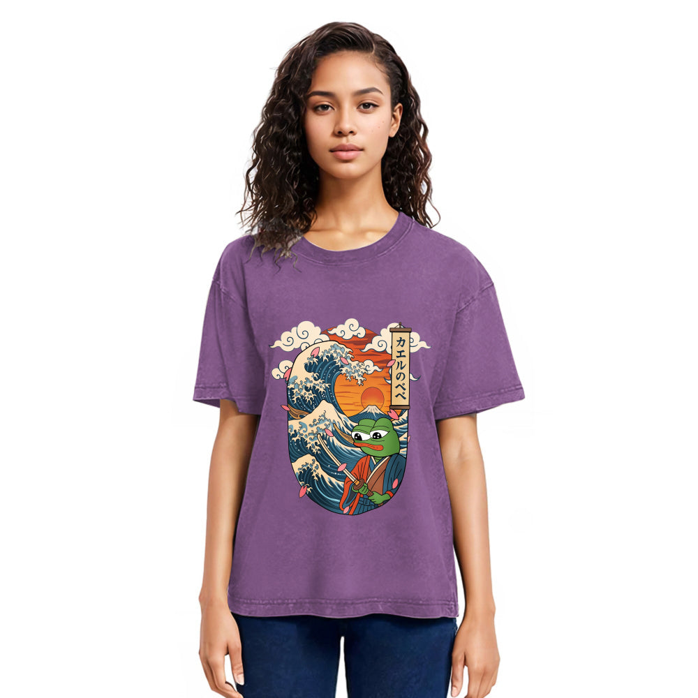 Tokyosol The Frog Great Wave Off Kanagawa Fren Meme Washed T-Shirt