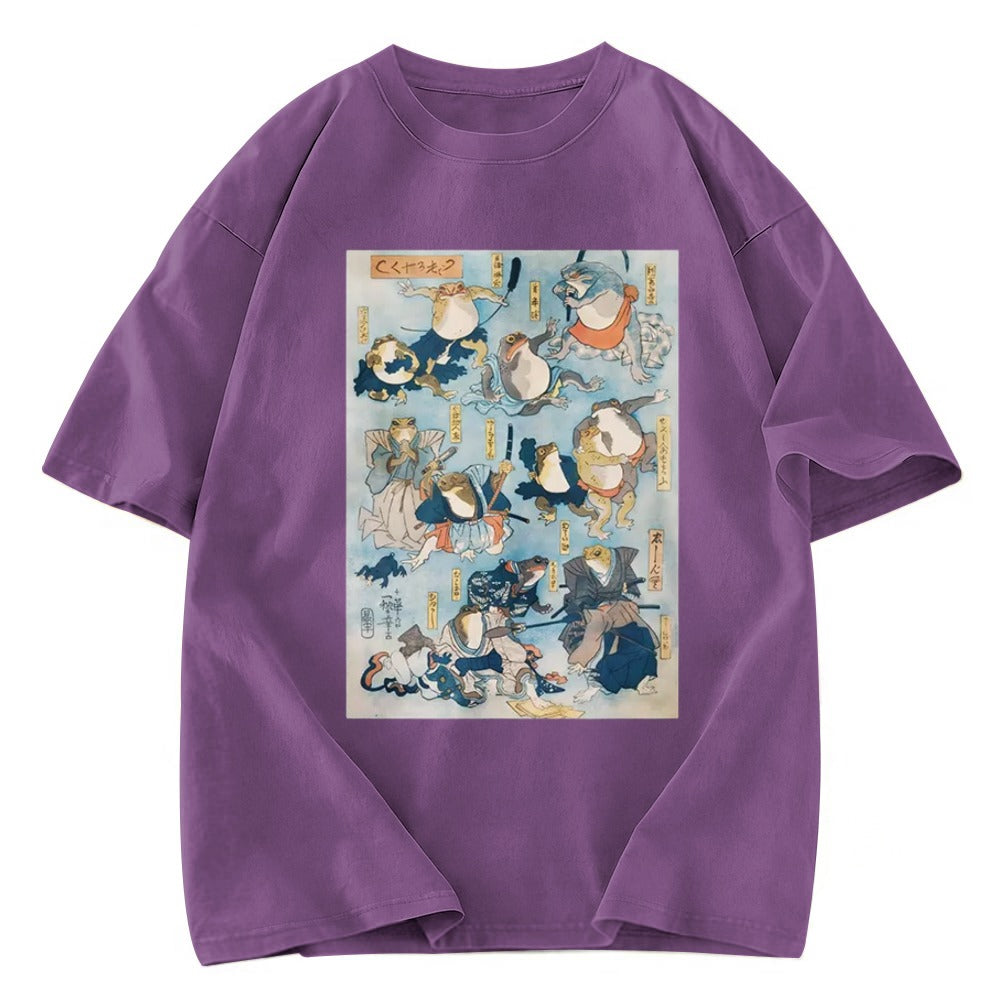 Tokyosol Japanese Ukiyo-e Samurai Ninja Frogs Washed T-Shirt