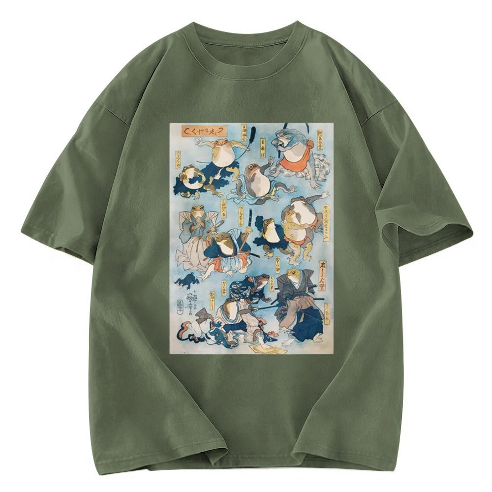 Tokyosol Japanese Ukiyo-e Samurai Ninja Frogs Washed T-Shirt