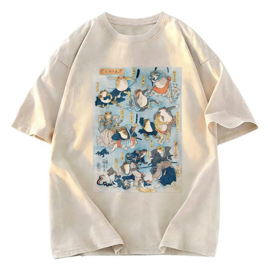 Tokyosol Japanese Ukiyo-e Samurai Ninja Frogs Washed T-Shirt