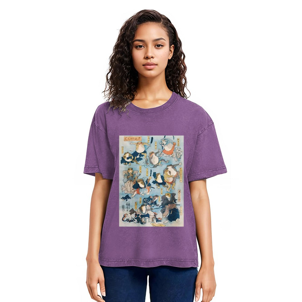 Tokyosol Japanese Ukiyo-e Samurai Ninja Frogs Washed T-Shirt