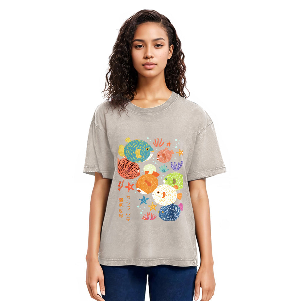 Tokyosol Japanese Fish Kanji Washed T-Shirt
