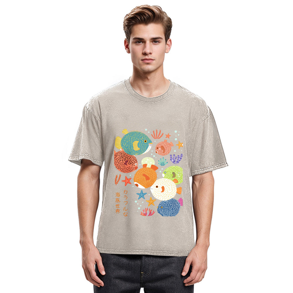 Tokyosol Japanese Fish Kanji Washed T-Shirt