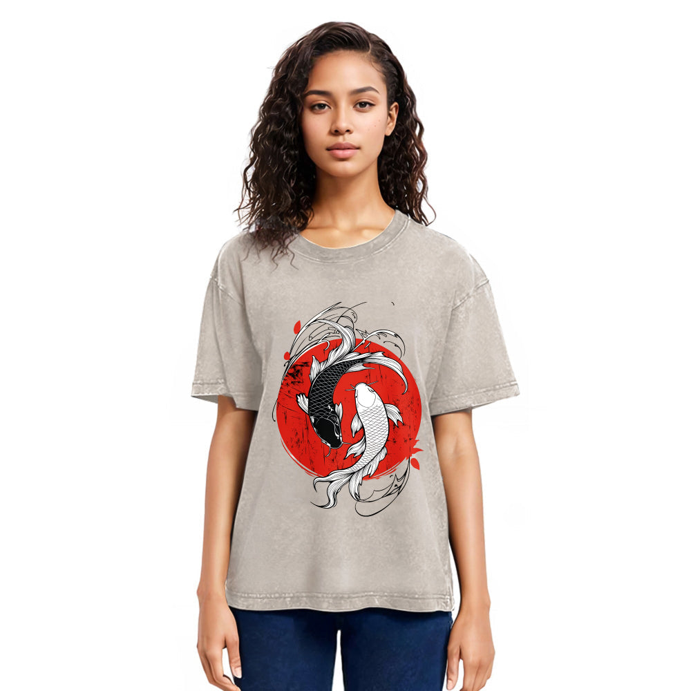 Tokyosol Japanese Yin Yang Koi Washed T-Shirt