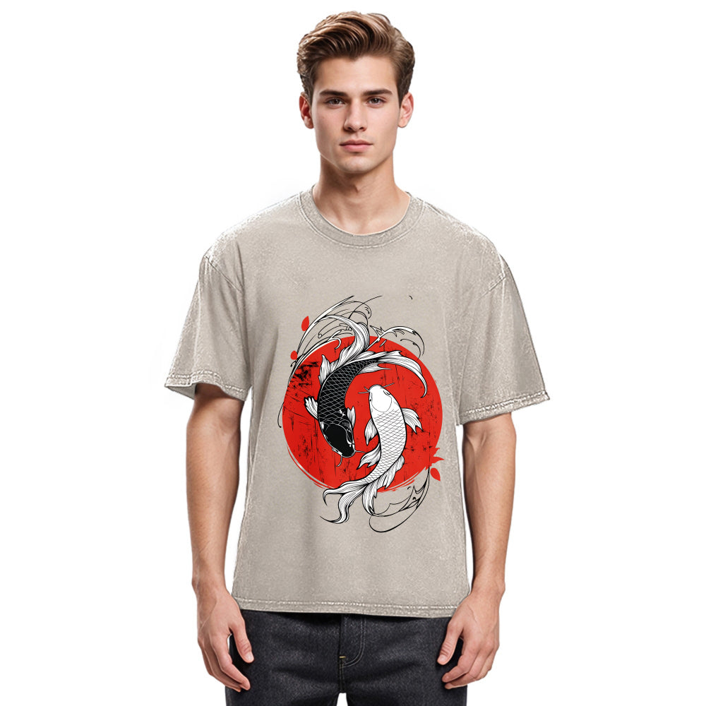Tokyosol Japanese Yin Yang Koi Washed T-Shirt